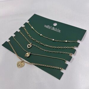 NWT Wild Fable | Set Of 5 Necklaces Gold Heart Dainty Diamond Gift Jewelry
